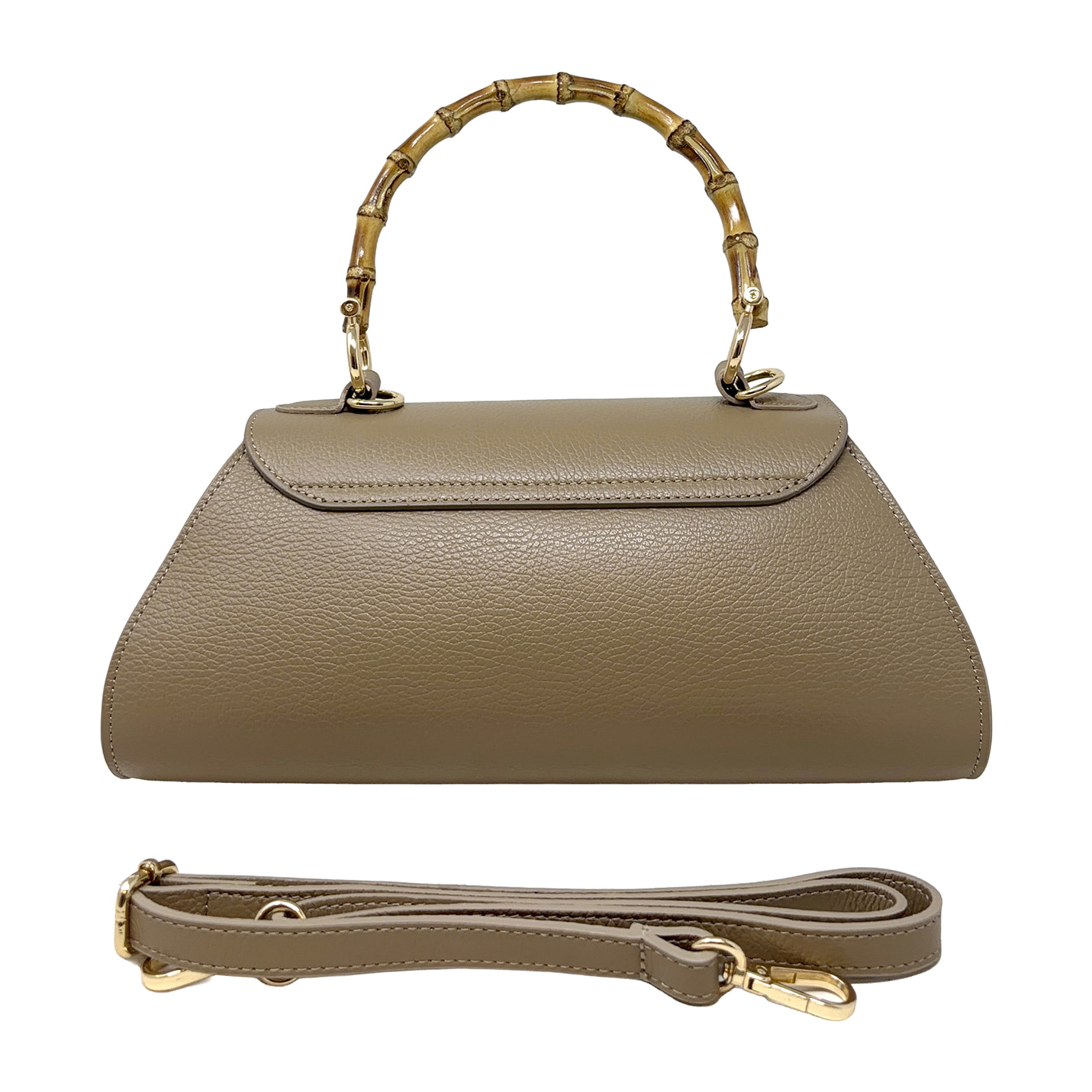 Borsa a Mano Elegante da Donna con Manico in Bambu in Pelle Martellata