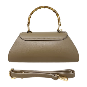 Borsa a Mano Elegante da Donna con Manico in Bambu in Pelle Martellata