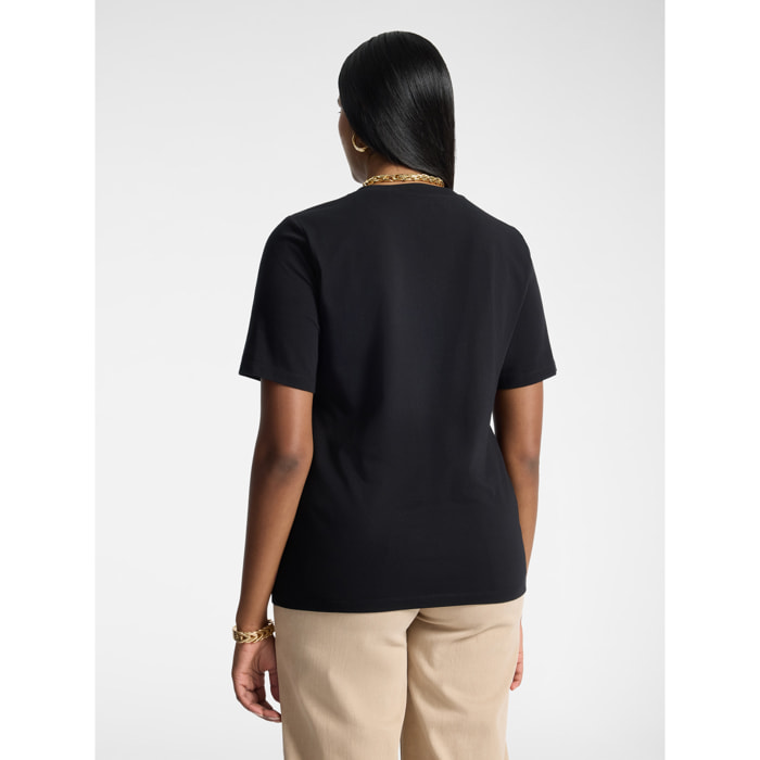 Elena Mirò - T-shirt con ricamo floreale e strass - Nero