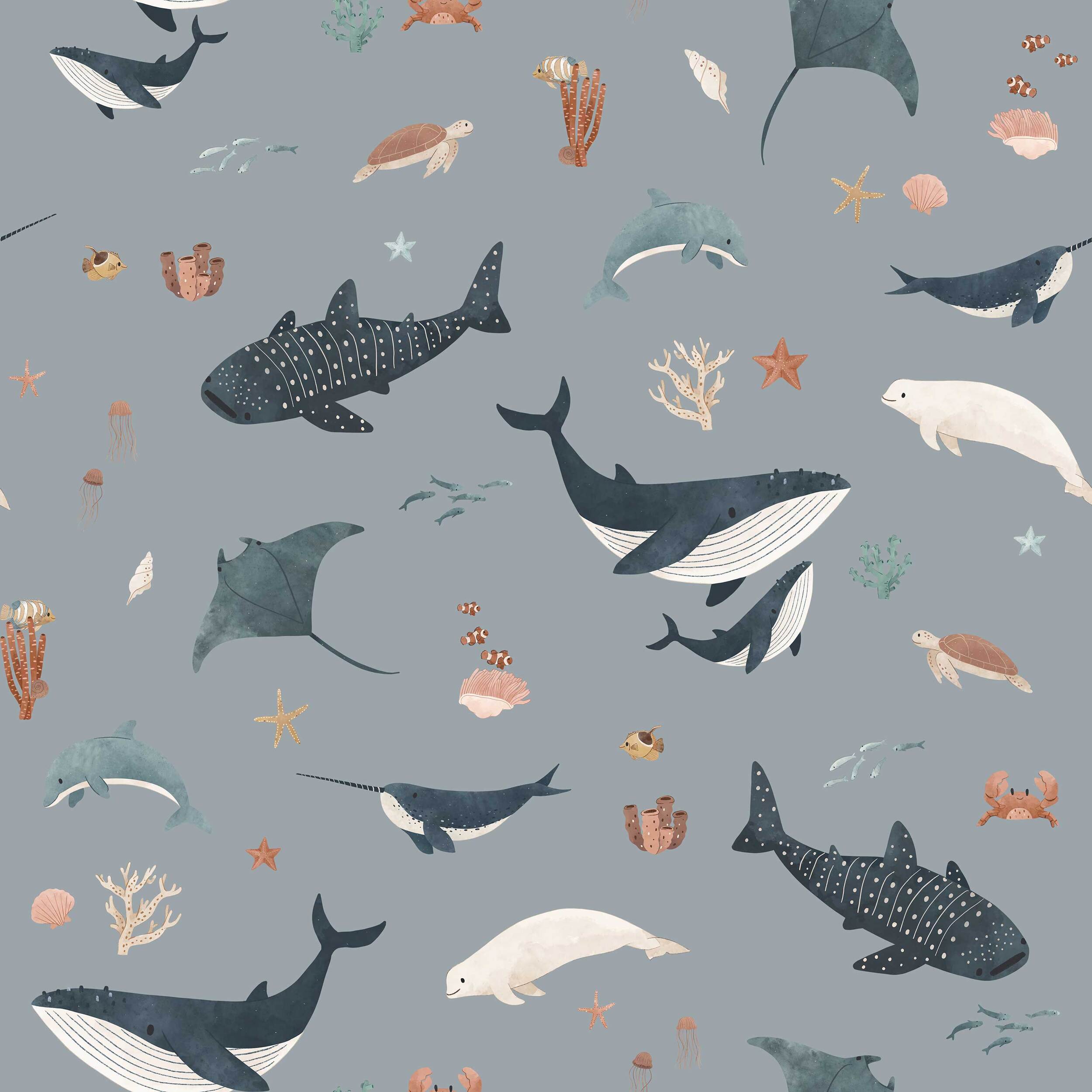 Papier peint enfant Le Bal des Baleines Intissé