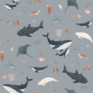 Papier peint enfant Le Bal des Baleines Intissé