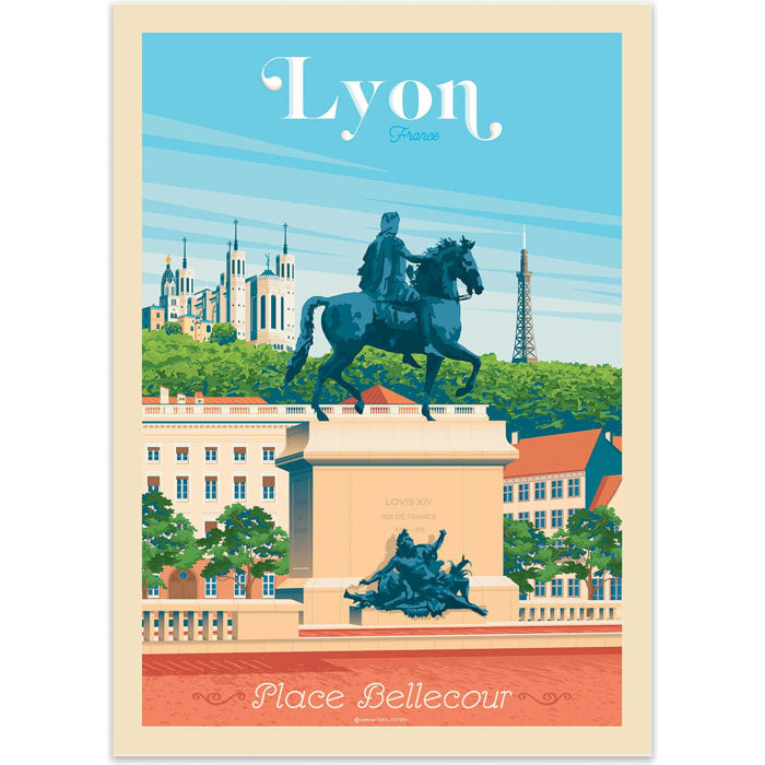 Affiche - Lyon Place Bellecour - Olahoop Travel Posters