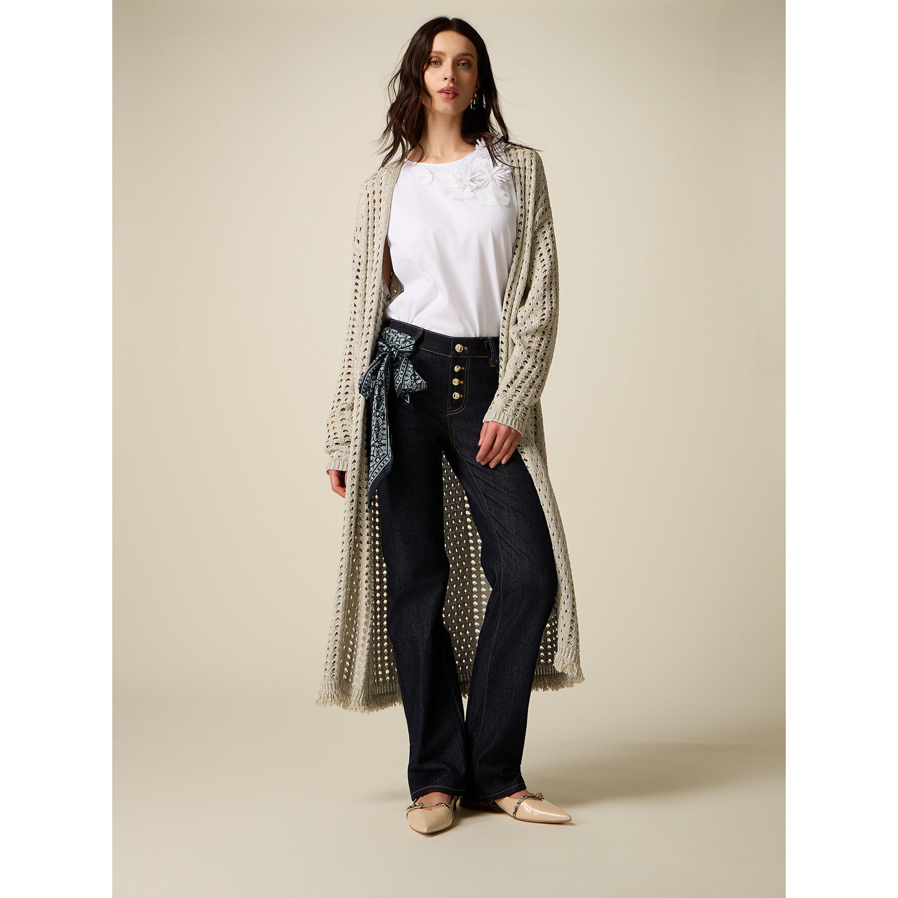 Oltre - Jeans regular con pañuelo en la cintura - Azul