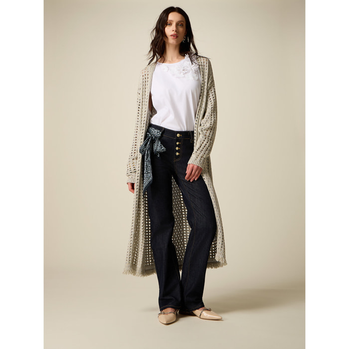 Oltre - Jeans regular con pañuelo en la cintura - Azul