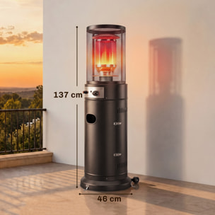 Estufa de Gas Exterior, 11 kW, Calefactor de Gas para Terraza Portátil con Regulación Continua, Encendido por Impulsos, Rejilla Protectora, Antivuelco y Ruedas para Propano y GLP 30 m², Negro