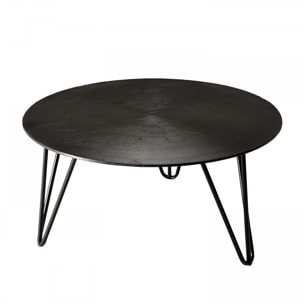 JONAS - Table basse ronde 75x75cm aluminium noir pieds épingles métal noir