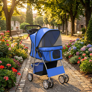 Poussette buggy pliable chien chat porte-gobelet panier de rangement inclus 4 roues bleu