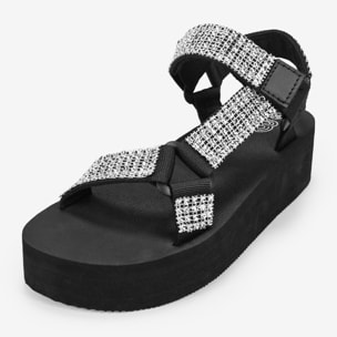 Sandalias deportivas negras con plataforma y brillantes