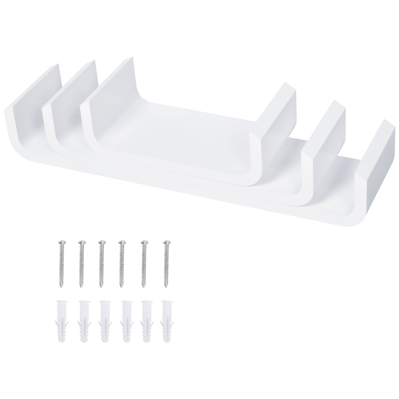 Lot de 3 étagères murales flottantes - design contemporain courbé - kit fixation inclus - MDF blanc