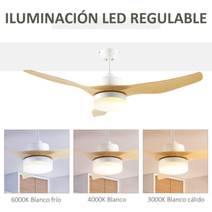 Ventilador de Techo Motor DC 20,5W Diámetro 132 cm con Mando a Distancia Luz LED Ajustable de 3 Niveles 3 Aspas Reversibles 6 Velocidades y Temporizador para Dormitorio Salón Metal