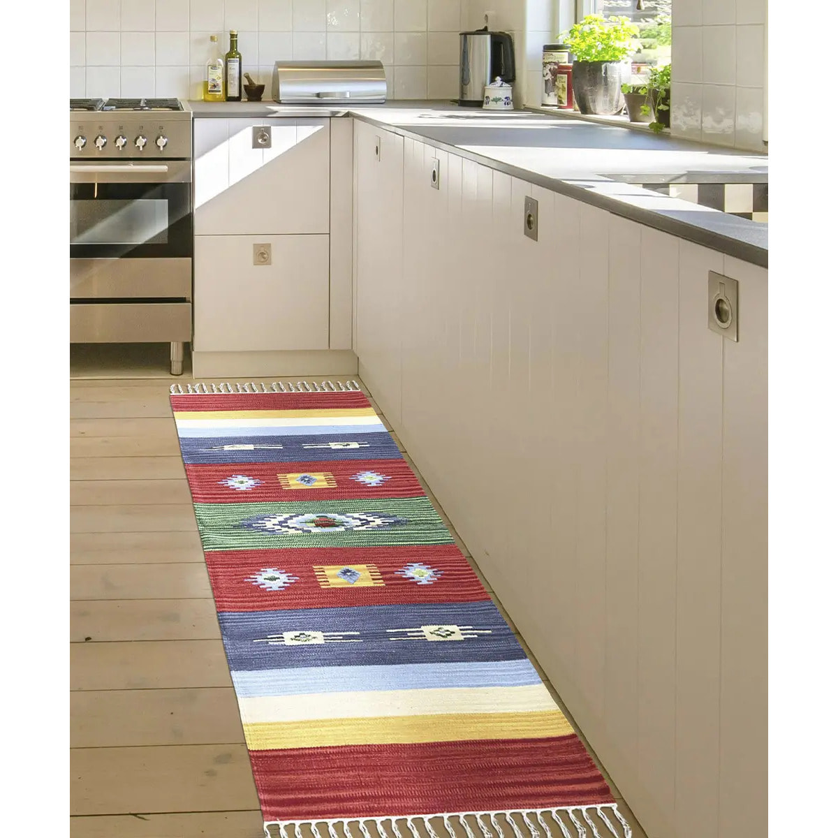 Tappeto kilim multiuso 100% cotone lavabile per salotto, soggiorno, camera da letto, cucina, ingresso