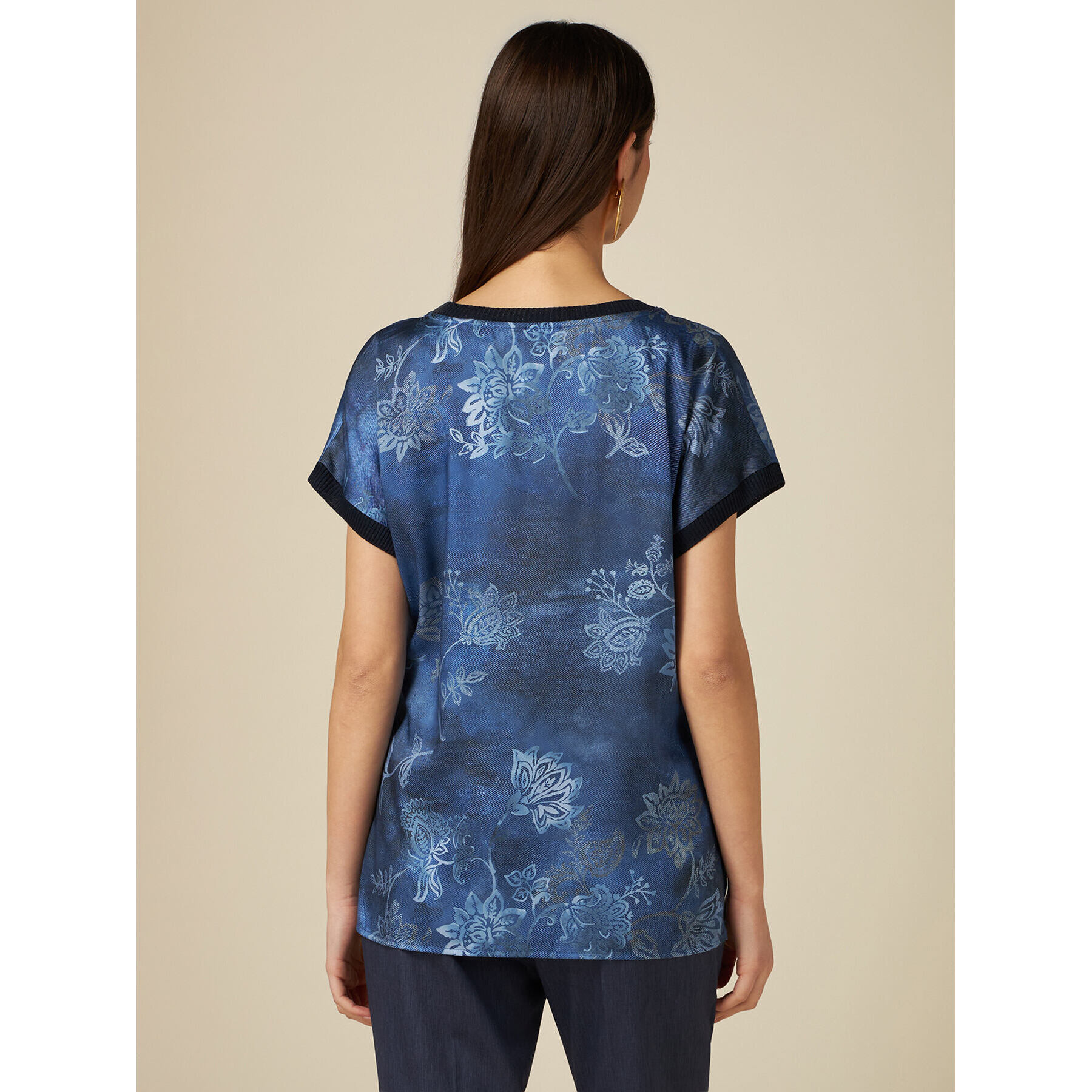 Oltre - Blusa camiseta de raso estampada - Azul