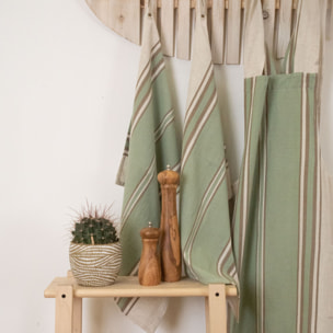 Torchon en coton et lin à rayures - Kaki