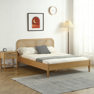 Pack lit en bois et cannage + Matelas mémoire de forme - LEONIE & MEMO HR