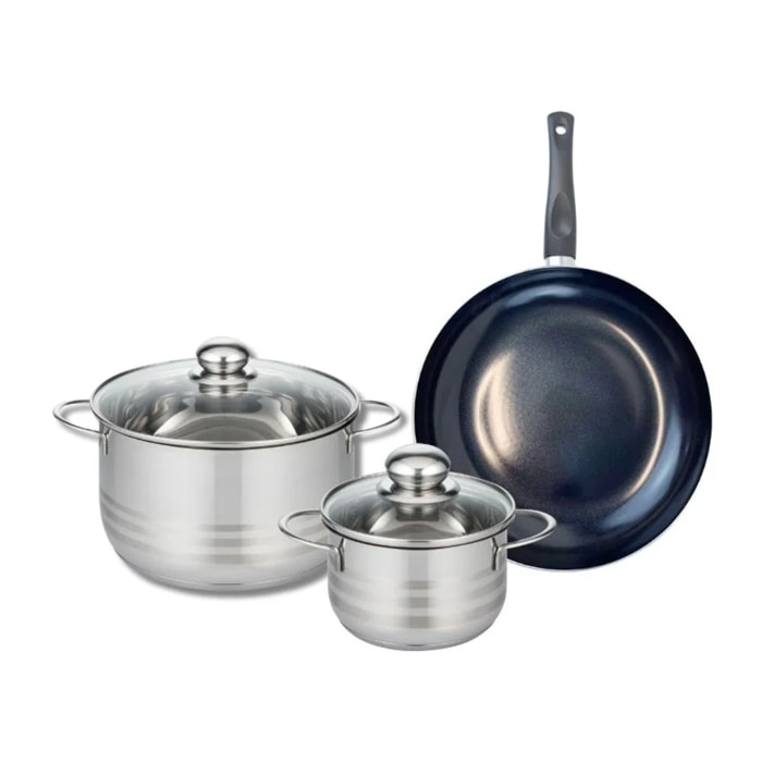 Ensemble de 1 Poêle de cuisson 24 cm et 2 faitouts 14 et 20 cm Elo Prima Brillant