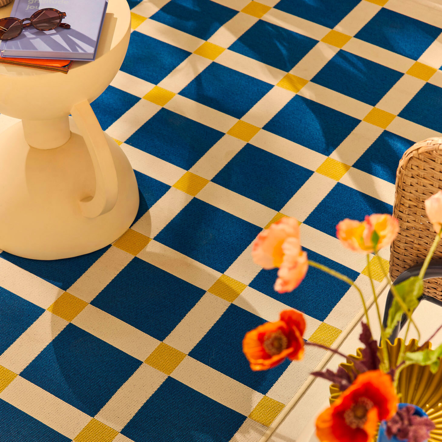 POSITANO - Tapis intérieur/extérieur à motif damier bleu