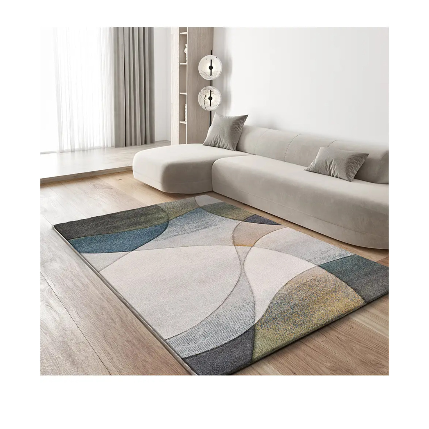 BADET Alfombra abstracta de pelo corto gris y azul, varias medidas disponibles.