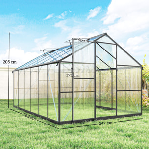 Serre de jardin 8,45 m² aluminium avec parois polycarbonate porte 2 lucarnes