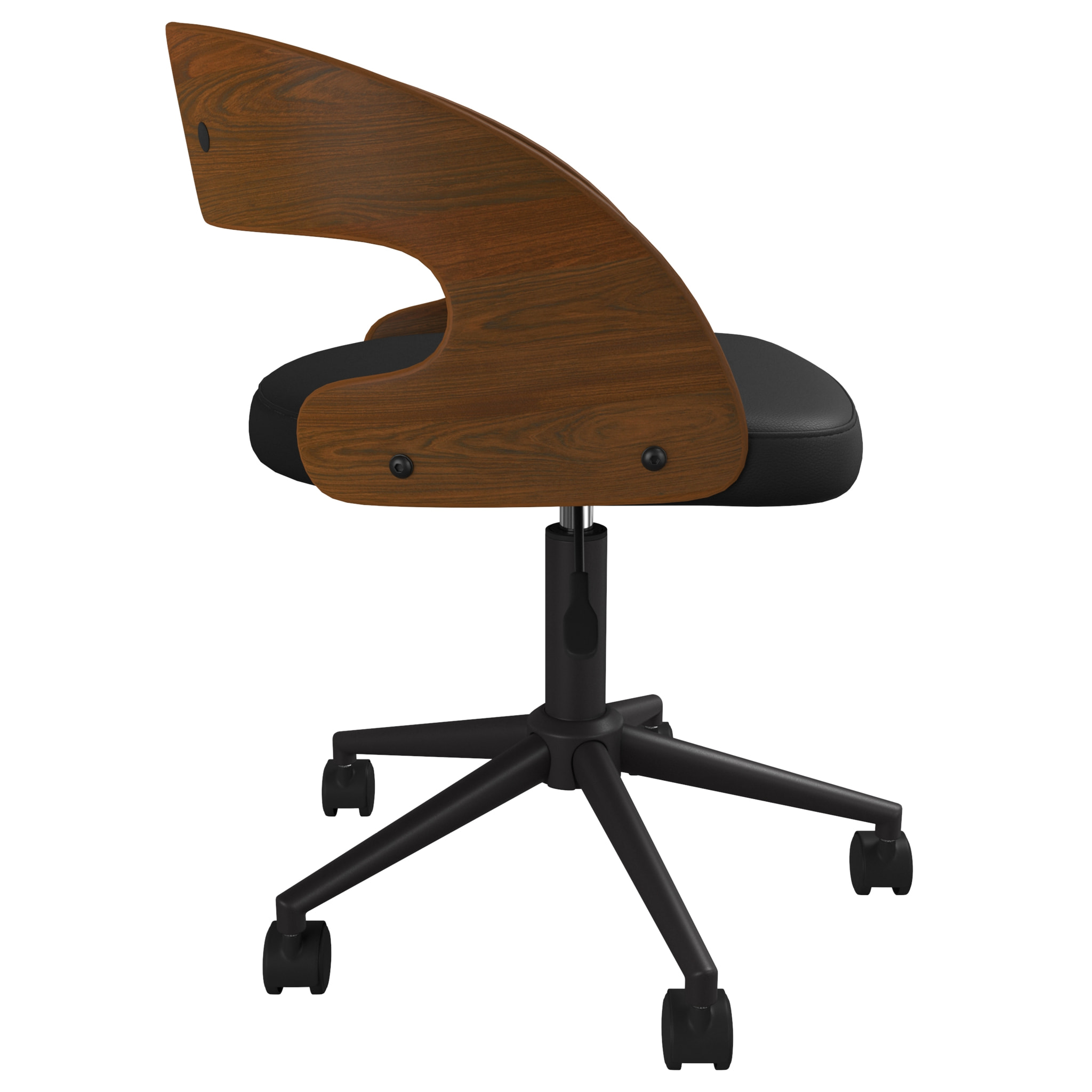 Chaise de bureau pivotante en bois foncé et PU noir - Louis