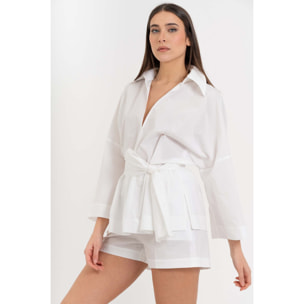 Kocca - Camicia da donna in cotone con scollo a V e cintura Donna
