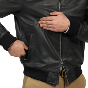 Giubbino in vera pelle di vitello Blu-Slim Fit