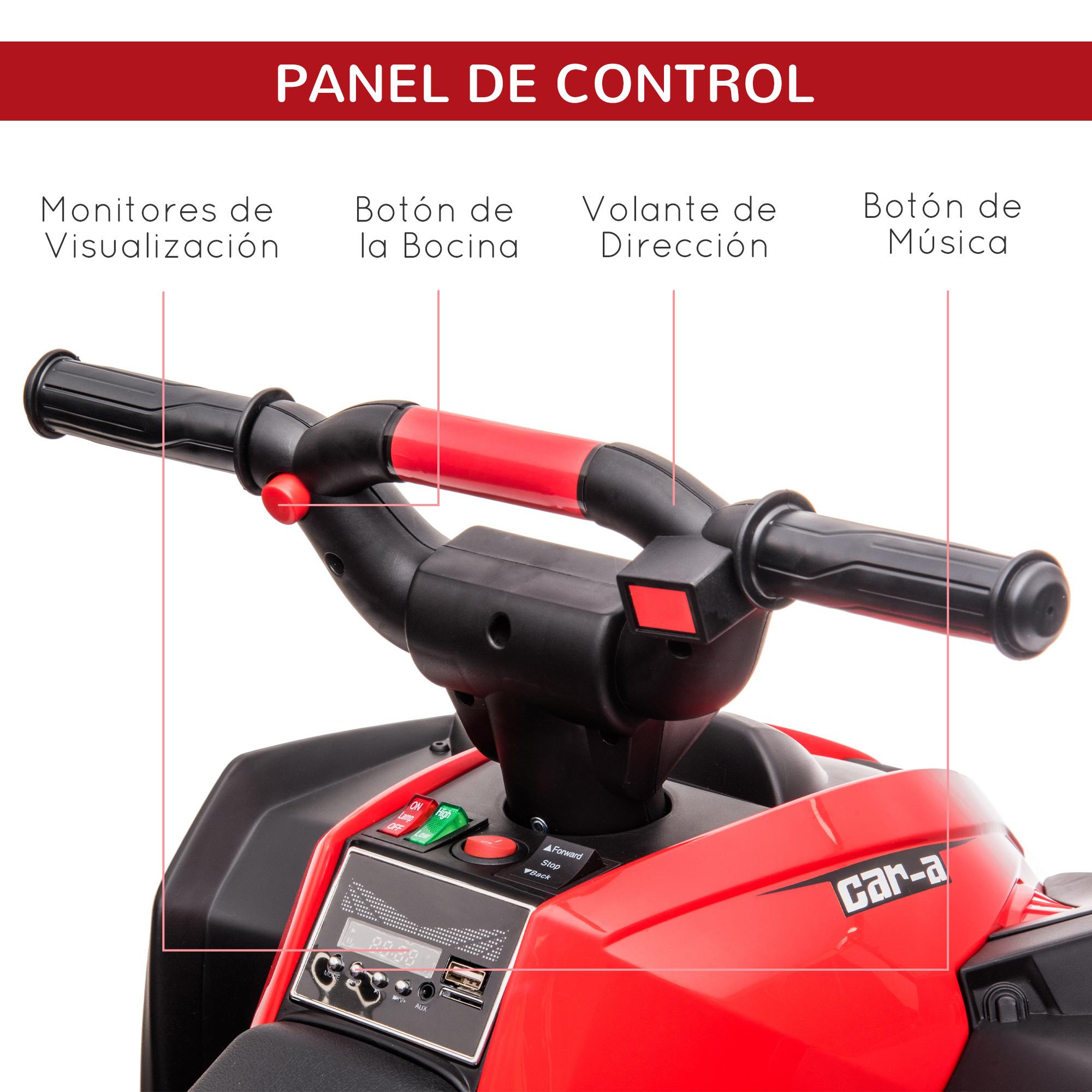 Quad Eléctrico para Niños de 3-5 Años Vehículo Eléctrico a Batería 12V con 2 Motores Faros Bocina Música Velocidad Ajustable Avance y Retroceso 83x53x55,5 cm Rojo