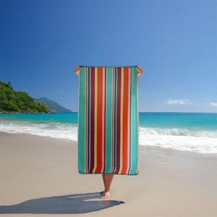 Serviette de plage éponge velours Jacquard Multicolore 100x175 470g/m² - Capsud