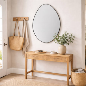 WELL HOME Espejo rectangular diseño variado de pared 47x35x1,5cm con gancho trasero para entrada o dormitorio