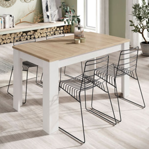 Mesa de comedor extensible Kendra 123 Blanco Artik (Blanco Mate) - Roble Canadian