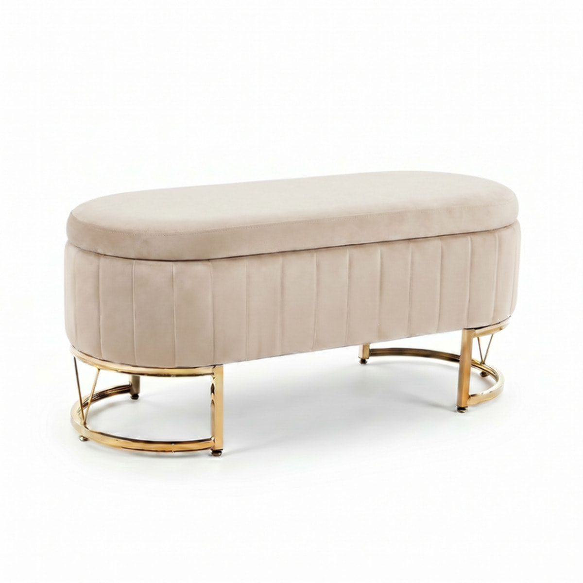 Panca Contenitore Ovale in Effetto Velluto con Ampio Vano Contenitore, Seduta Imbottita e Gambe in Acciaio, Design Elegante per Camera da Letto, Ingresso e Soggiorno
