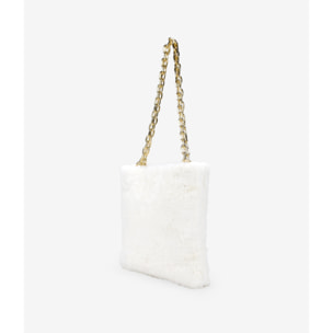 Bolso de hombro blanco con pelo y cadena