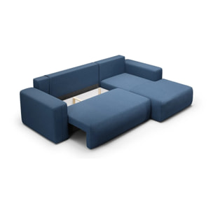 NALA - Canapé d'angle droit convertible 4 places en tissu bleu