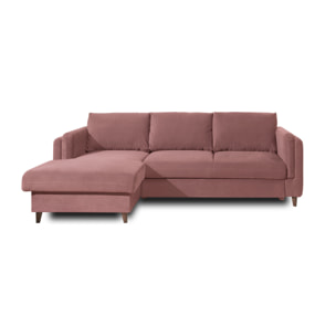 Brooke - canapé d'angle gauche - convertible avec coffre - 4 places - en velours - Rose