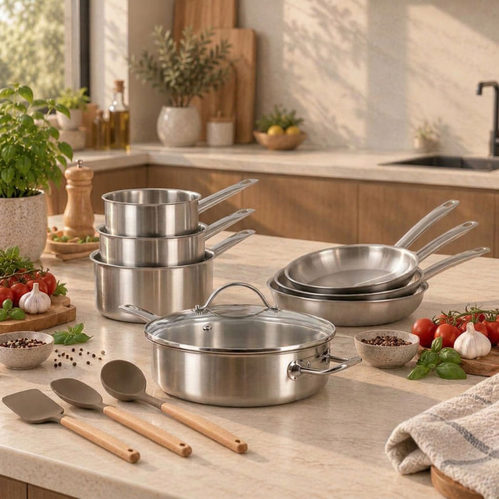 Batterie de cuisine 10 pièces acier inoxydable - tous feux PROFESSIONNEL