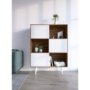 Estantería librería Nordic melamina nogal-blanco 131x100x30 cm