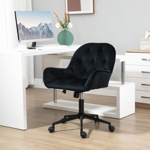 Chaise de bureau velours design Chesterfield effet capitonné piètement métal noir