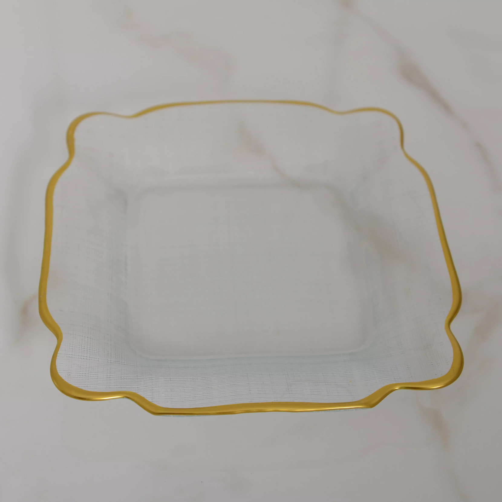 Lot de 6 Assiette carrée en verre bords dorés 25x25x2cm