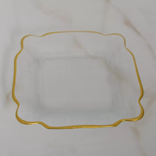 Lot de 6 Assiette carrée en verre bords dorés 25x25x2cm
