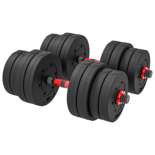 Ensemble d'haltères courtes total 30 Kg - barres incluses - entraînement musculaire & haltérophilie - acier HDPE noir rouge