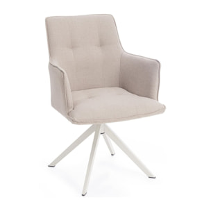 Set di sedie girevoli GOUVEIA in alluminio bianco e tessuto beige, con braccioli