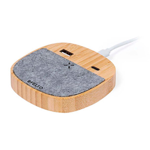 Caricabatterie wireless Nature Bamboo da 15 W. 1 uscita USB e 1 uscita di tipo C