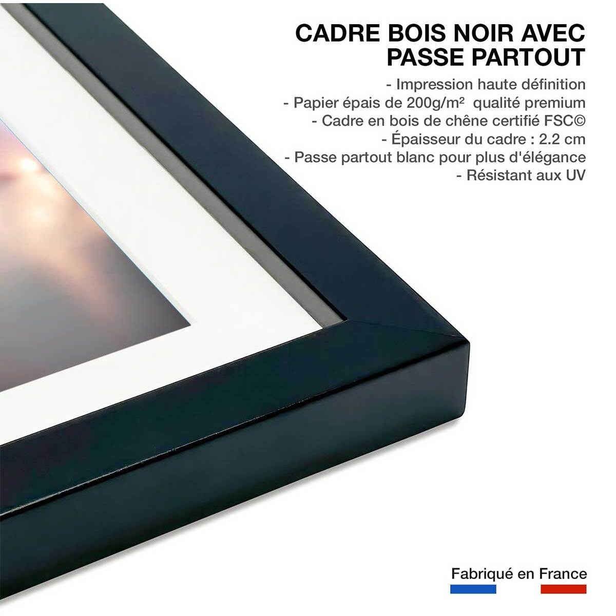 Affiche enfant lapin lumineux  Affiche + cadre en bois - Noir