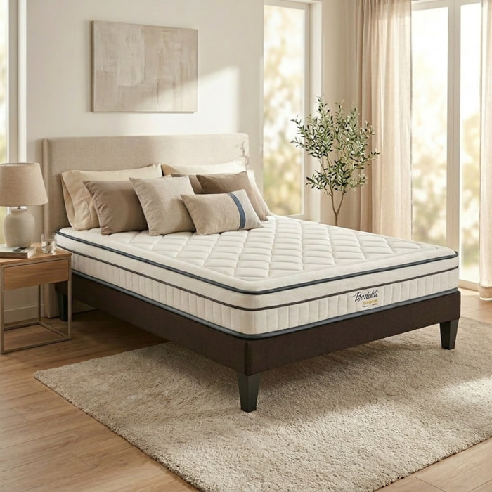 Ensemble Matelas Hybride Bartoldi & Sommier KIT15, 22 cm, Ressorts Ensachés & Mémoire de Forme, technologie Tri-Lattes, Soutien Ferme
