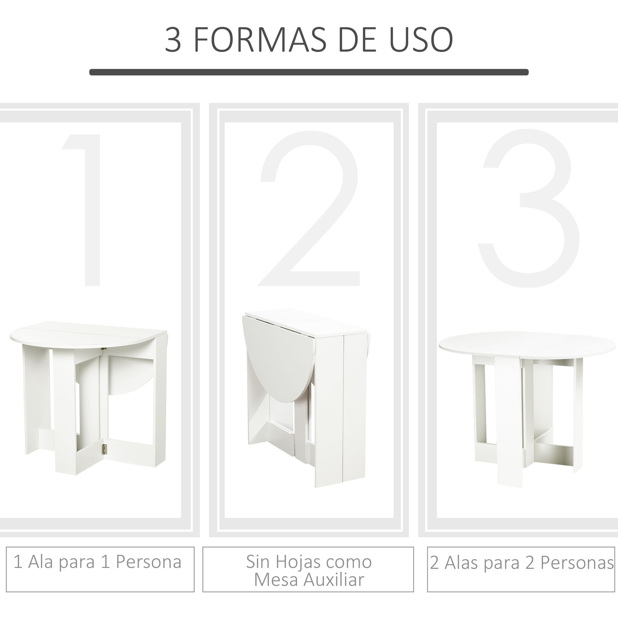 Mesa Plegable para Cocina de Melamina 104x76x73,7cm Blanco