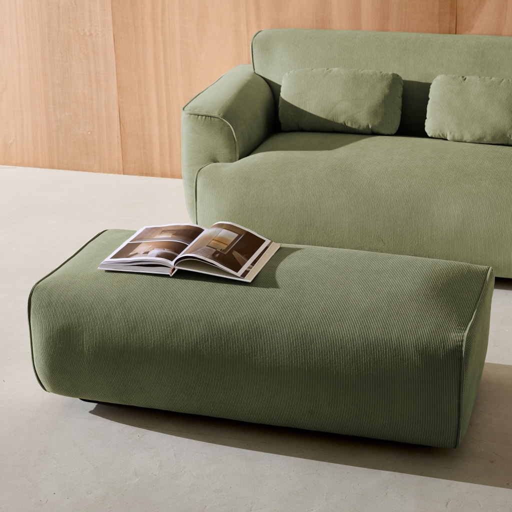 Pouf, repose-pieds pour canapé d'angle 3 places Wallas velours côtelé WALLAS