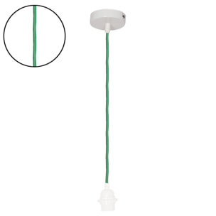 Suspension avec douille blanche et câble tissé - Vert