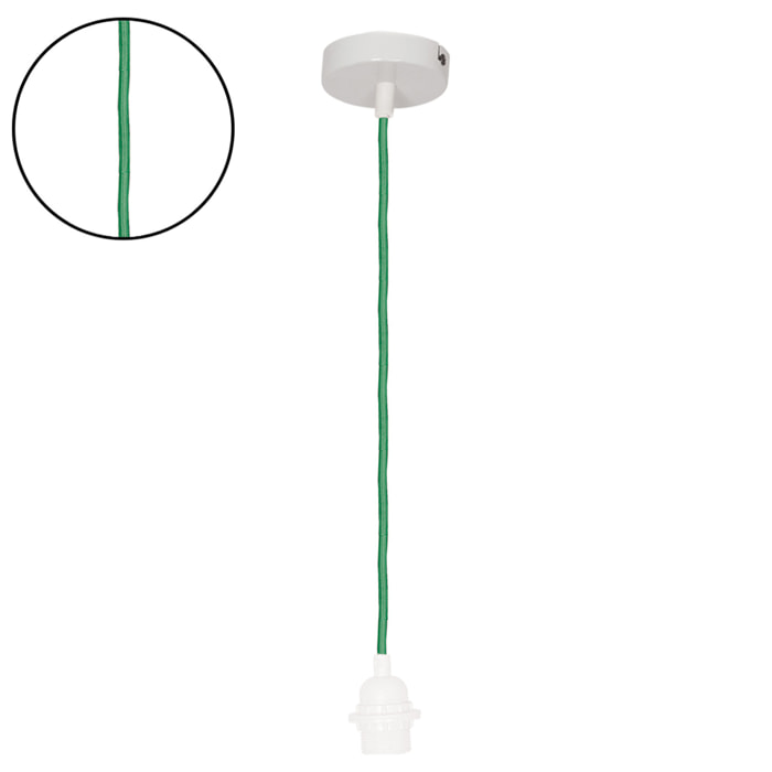 Suspension avec douille blanche et câble tissé - Vert