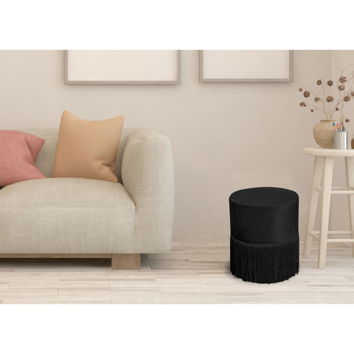 Pouf Poggiapiedi Rotondo Seduta In Velluto Velvet Malibù Nero