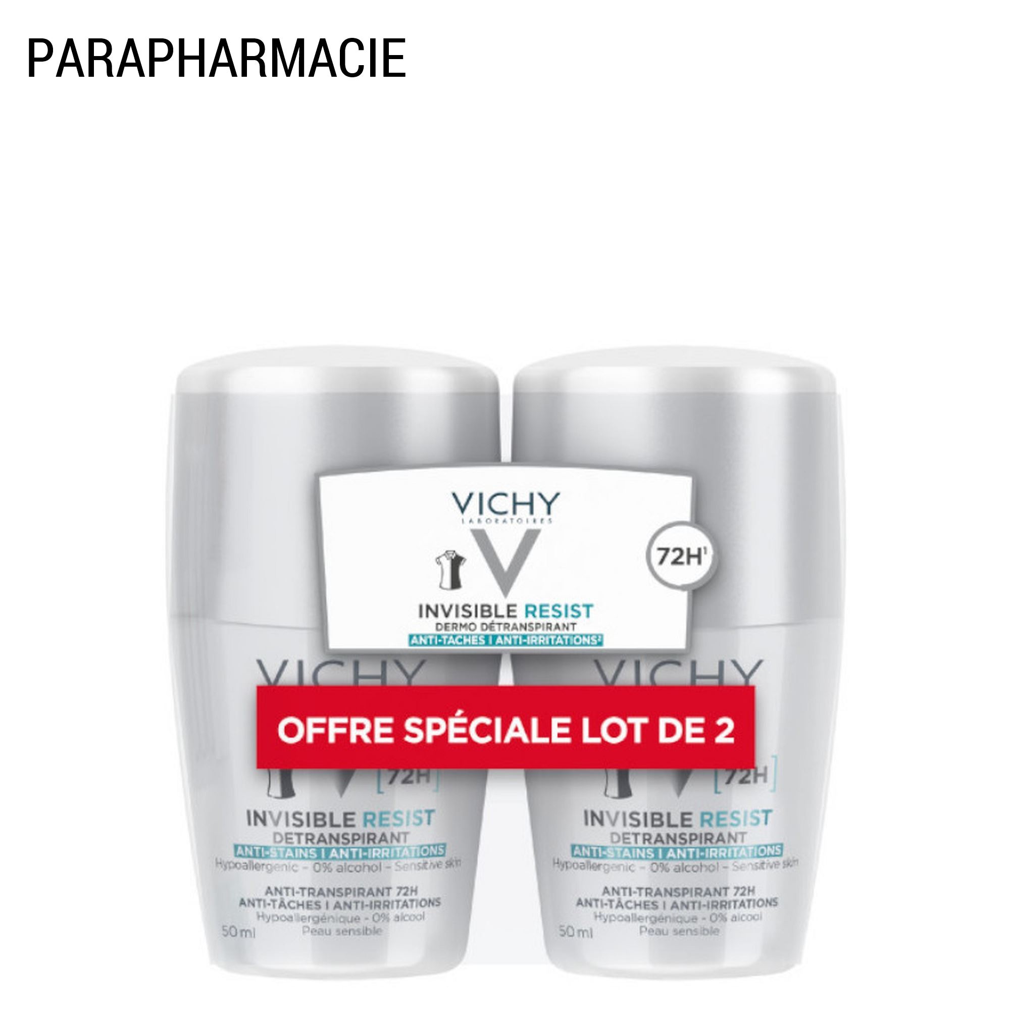 Dermo-détranspirant Invisible Protect 72h - Lot de Déodorants