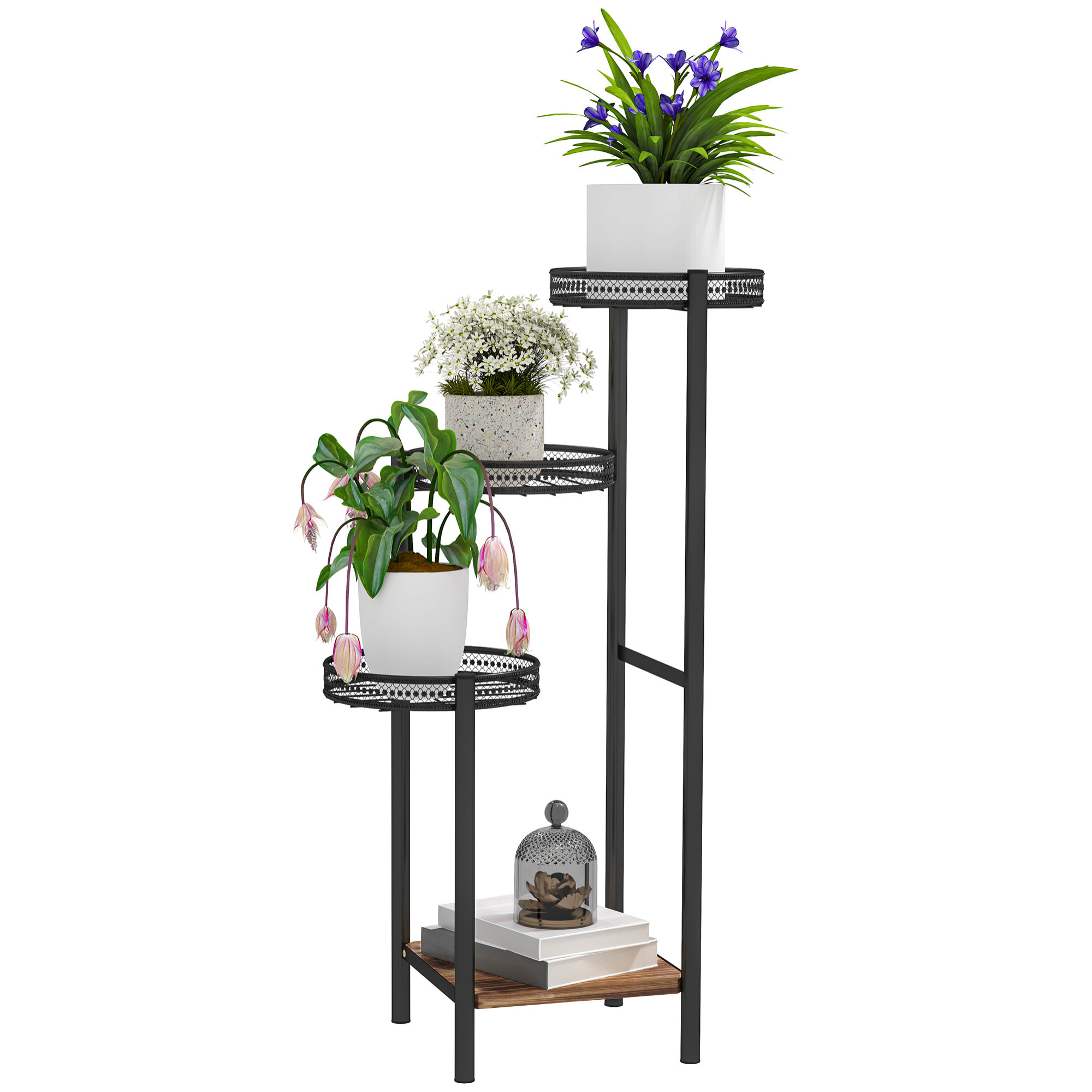 Soporte para Plantas de 4 Niveles Estantería para Plantas para Esquina Soporte de Acero Soporte para Macetas Interior y Exterior 25x25x80 cm Negro